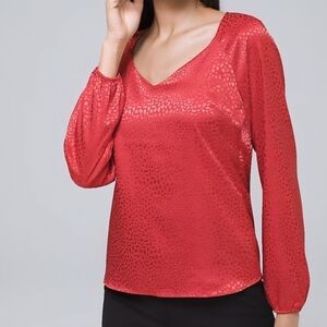 WHBM Satiny Jaquard Print Burnt Orange Blouse Elegant Office Corporate Work